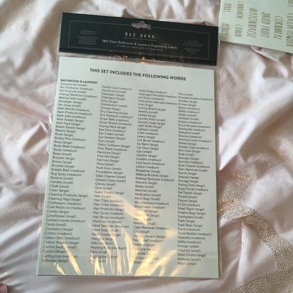 Rae Dunn 180 Clear Bathroom and Laundry Organizing labels stickers nwt - Picture 3 of 3